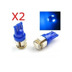 2 x AMPOULES 5 LEDS BLEUES - LED SMD - 5 led- T10 W5W 12V ampoule de plafonnier
