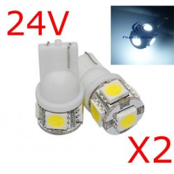 2 x T10 W5W 24 V – 5 weiße SMD-LEDs – 24-Volt-LKW-Signallampe