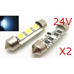 2 x C10W PÆRER - 3 SMD anti-fejl 24V - 42 mm shuttle - Integreret modstand