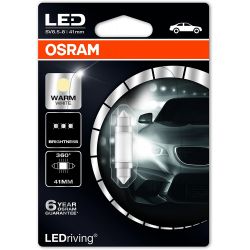 1x OSRAM LED Premium Retrofit SV8.5-8 41mm, LED-C10W interior light, 6499CW-01B, Warm White, 12V, individual blister