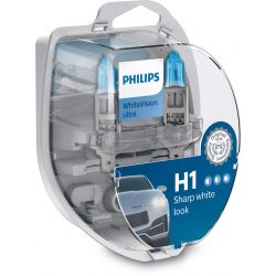 2 AMPOULES H1 PHILIPS WHITEVISION ULTRA + 2 VEILLEUSES OFFERTES 12258WVUSM