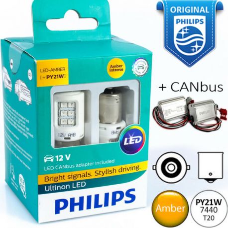 Set di 2 Philips 11498ULAX2 LED Lampadina di Segnalazione per Auto Arancio PY21W Amber 