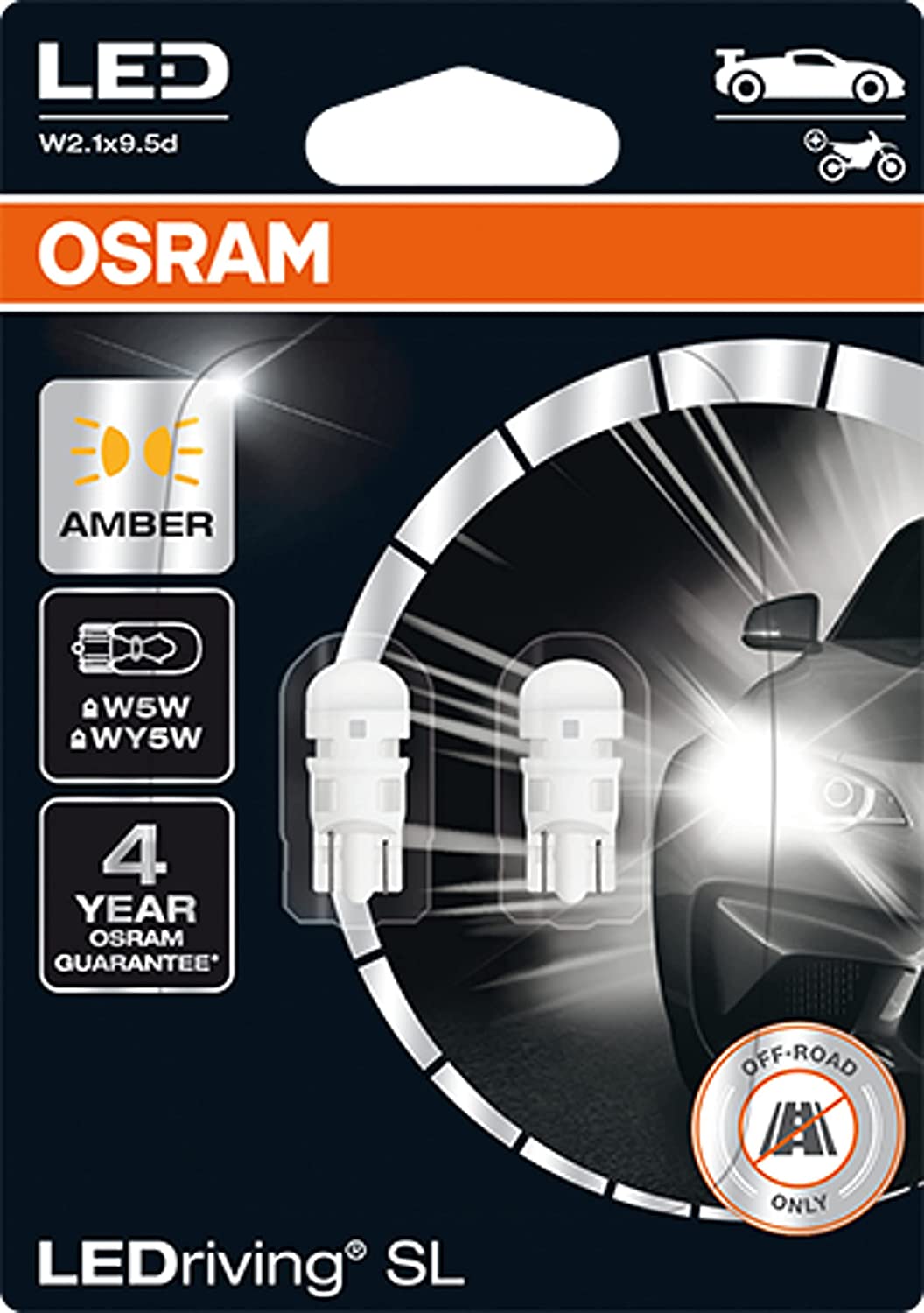 shy embroidery Apparently 2x OSRAM LED Premium Retrofit WY5W T10, LED W5W, interior light,  2827DYP-02B, Amber, 12V, double blister - France-Xenon