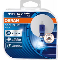 2x OSRAM H11 75W COOL BLUE BOOST, Halogen-Scheinwerferlampe, 62211CBB-HCB, 12V, PGJ19-2 Duobox