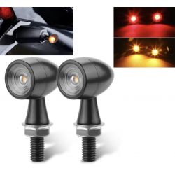 Pakke med 2 blinklys + Stop LED Motorcykel Bullet Harley Style - Sort version - ECE-godkendt - Aluminium