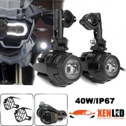 2x Feux LED longue portée + Antibrouillard - Performance+ - 40W - MOTO - QUAD - COMBO LIGHT - Aluminium - BW001