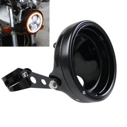 7" optisk hus - Aluminium - Rund forlygte - Satin Sort - Med Motorcykel Forlygtemontering