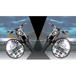 ADAPTATIVE Voll-LED-Scheinwerfer Harley Davidson V-ROD von 2002 - SCHWARZ - 60 W - 3450 Lms