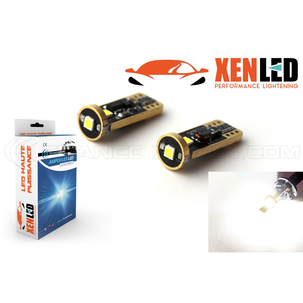 2 x AMPOULES W5W 3-LED Super Canbus 400Lms XENLED - GOLD - Blanc 12V -  France-Xenon