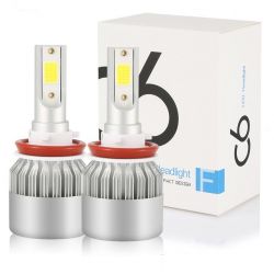 2 x H8 H9 H11 LED Ventilated COB C6 Bulbs - 3800Lm - 12V / 24V