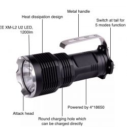 2000Lms High Power Rechargeable Tactical LED Flashlight - W01 - 15W