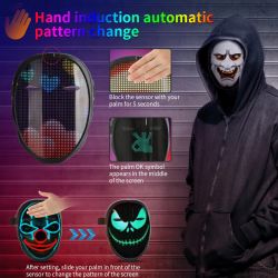Masque Lumineux à LED Bluetooth 45 animations, 70 Images, Texte, Photo DIY, Haloween, Noel