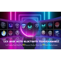 Máscara de luz LED Bluetooth 45 animaciones, 70 imágenes, texto, foto de bricolaje