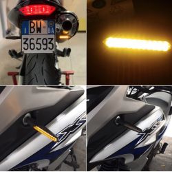 Sequential white LED turn signals + sidelights Scrolling bar - 12V motorcycle - Dim2 Performance