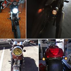 Pack de 2 Clignotants LED Moto Cruiser Bobber Chopper Harley - Version Noire - ECE Homologué