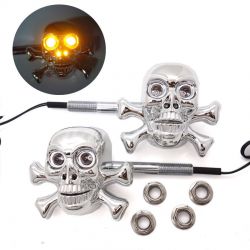 Pack de 2 intermitentes LED Skull+Bones estilo Harley para motocicleta - Versión cromada - Chopper