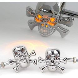 Pack de 2 intermitentes LED Skull+Bones estilo Harley para motocicleta - Versión cromada - Chopper