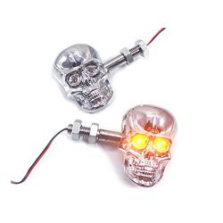 Pack de 2 intermitentes LED Skull estilo Harley para motocicleta - Versión cromada - Chopper