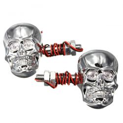 2er-Pack Skull LED-Blinker im Harley-Stil für Motorräder – Chrom-Version – Chopper