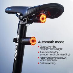 Rear LED Bicycle Light, Intelligent, Automatic Brake Detection, Waterproof, USB - Strip Fixing.