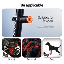 Luz de bicicleta LED trasera, inteligente, detección automática de frenos, resistente al agua, USB - Fijación de tira.