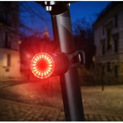 Luz de bicicleta LED trasera, inteligente, detección automática de frenos, resistente al agua, USB - Fijación de tira.