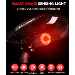 Feu Arrière LED Vélo, Intelligent, Détection de freinage automatique, étanche, USB - Fixation Selle