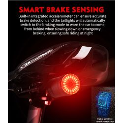 Bike LED Rear Light, Intelligent, Automatic Brake Detection, Waterproof, USB - Saddle Mount