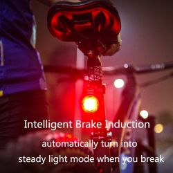 Feu Arrière LED Vélo, T003, Détection de freinage automatique, étanche, USB - Fixation Cadre