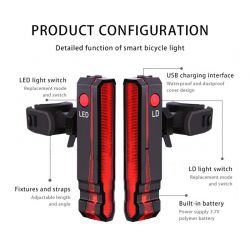 Fanali posteriori per bicicletta a LED con layout stradale TracerR6, ricaricabili tramite USB, impermeabili, 6 modalità