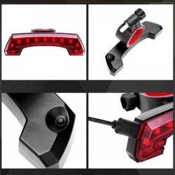 Luci posteriori per bici Boomerang8 LED, ricaricabili tramite USB, impermeabili, 5 modalità - Montaggio su telaio