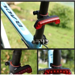 Boomerang8 LED-Fahrradrücklichter, USB wiederaufladbar, wasserdicht, 5 Modi - Rahmenmontage