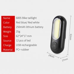 XenLed RB16 LED Luce di Sicurezza per Bici, USB Ricaricabile, Impermeabile, 5 Modalità - Clip + Fissaggio Striscia