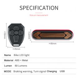 LED Rear Lights + Remote Control with W1 Bike Indicator, USB Rechargeable, Waterproof - Frame Mount