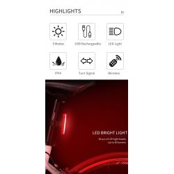 LED-Rücklichter + Fernbedienung mit W1-Fahrradanzeige, wiederaufladbar über USB, wasserdicht – Rahmenmontage