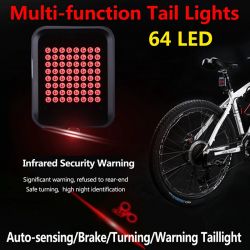 Feu Arrière LED Vélo W2, Intelligent, Détection de freinage et direction automatique, étanche, Rechargeable