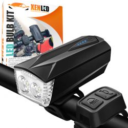 Long-range LED bicycle front light, real 400Lms, rechargeable - handlebar control and horn - BY25
