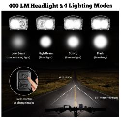Luz delantera de bicicleta LED de largo alcance, 400Lms reales, recargable - control de manillar y bocina - BY25