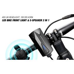 Eclairage avant vélo LED Longue portée, 400Lms réels, rechargeable - commande au guidon et klaxon - BY25