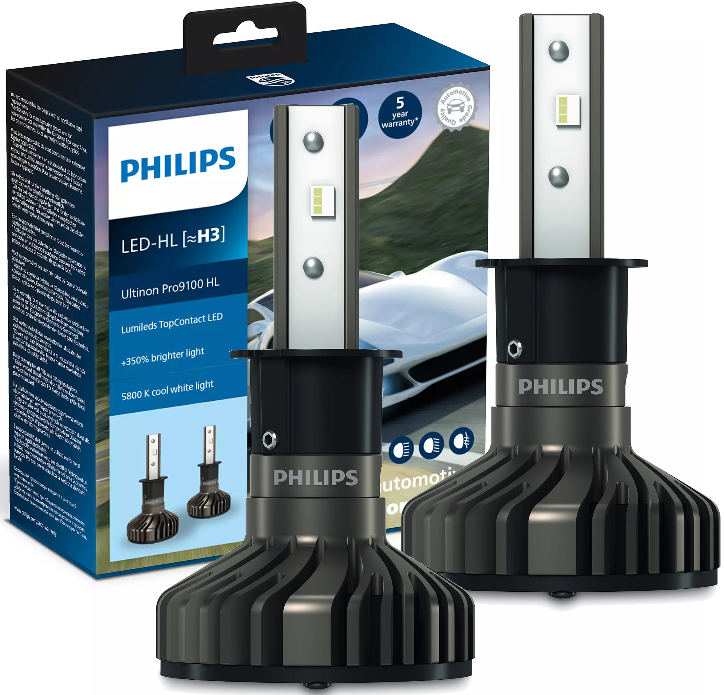 2X H3 LED LAMPEN ULTINON PRO9100 PHILIPS 5800K +350% 11336U91X2 -  France-Xenon