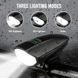 Illuminazione anteriore + clacson LED per bicicletta, 800Lms reali, ricaricabile con display - comando a manubrio - BY20