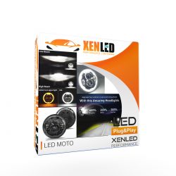 Faro delantero Moto M-991 Full LED - 4 lentes - Redondo 7" 84W 5900Lms 5500K Luces diurnas - Negro - XENLED