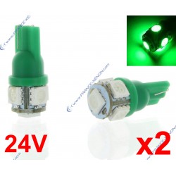 2 x t10 W5W 24v - 5 smd LED green