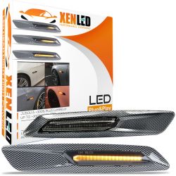 LED-Seitenblinker Scrolling BMW* Serie E81 E82 E87 E88 E90 E91 E92 E93 E60 E61 – Carbon + Rauch-Finish