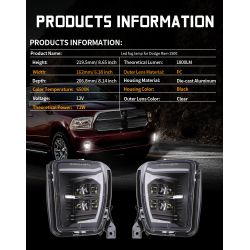 Dodge RAM LED fog light + DRL - 2013 - 2018 - homologated - XenLed - 48W - smoked