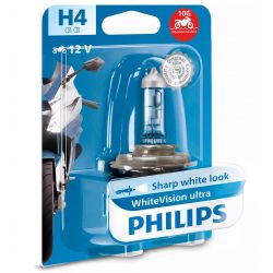 1x H4 60/55W WhiteVision ultra moto bulb Motorcycle front lights 12342WVUBW - Philips