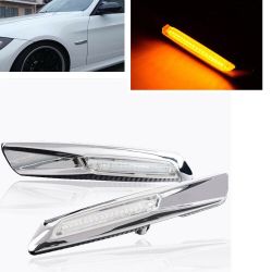 BMW Serie E81, E82, E87, E88, E90, E91, E60 ed E61 Ripetitori laterali a LED a scorrimento - Cromo / Trasparente