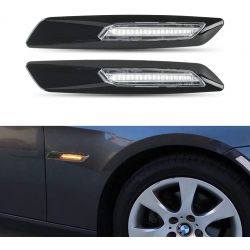 BMW Series E81, E82, E90, E91, E92, E93, E60 and E61 Scrolling LED side repeaters- Black + Clear