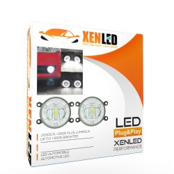 Pack 2x LED Daytime Running Lights + Universal LED Fog Lights 90mm 20W 6000K - ROUND V-130017 - Clear Version