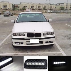 92-99 BMW E36 3 Series - Pair of Integrated Front Bumper Daytime Running Lights - Grilles Included